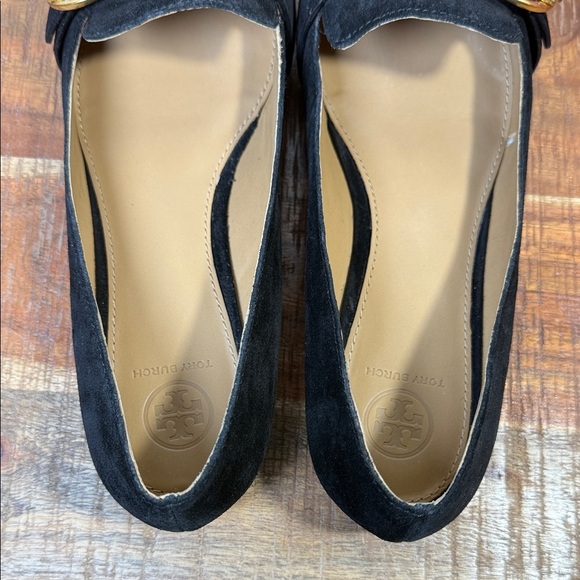 Tory Burch Black Suede Slipper Flats with Gold Buckle, Women’s 8.5 - Picture 6 of 7